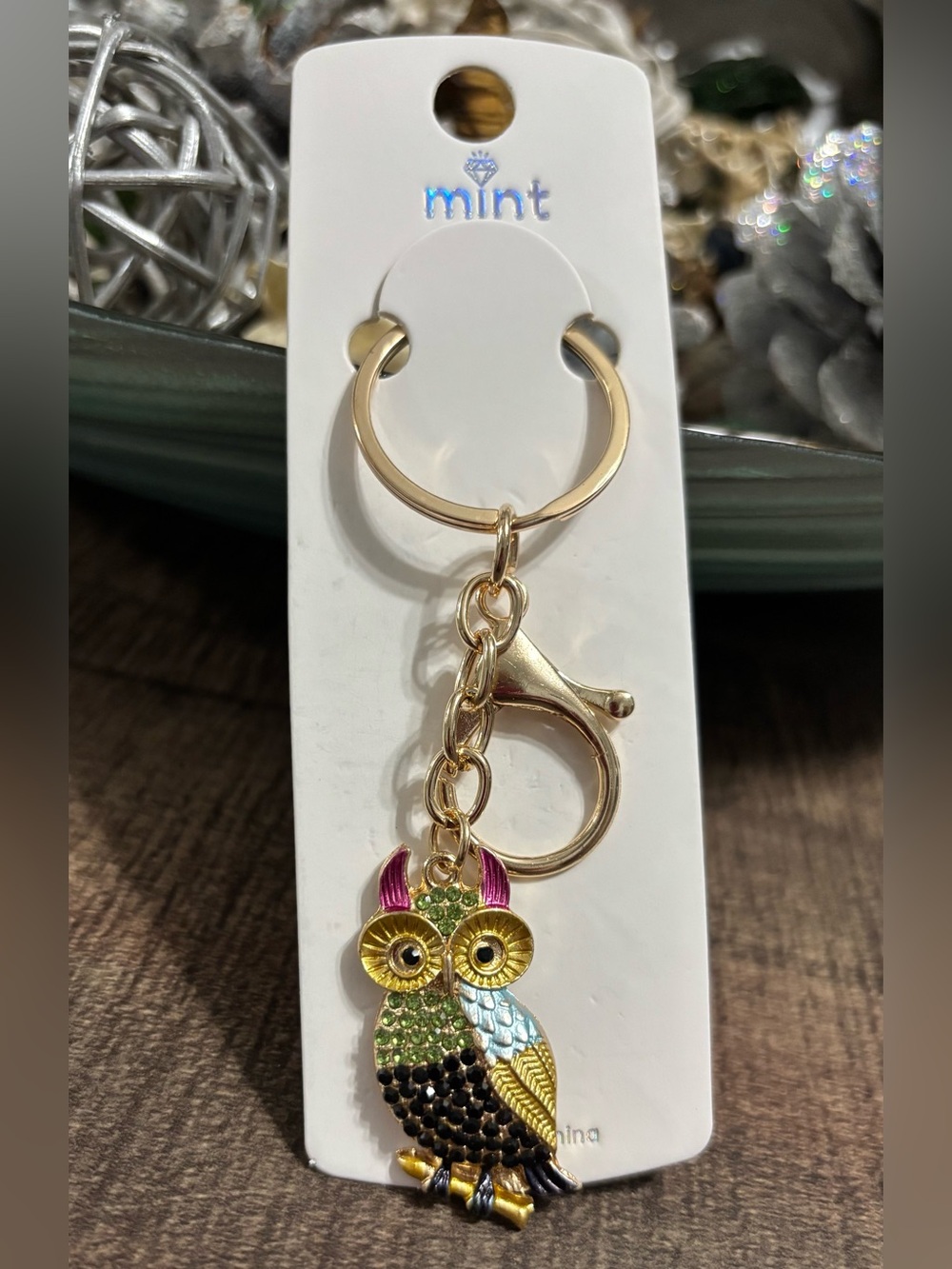Mint Multicolored Owl Keychain